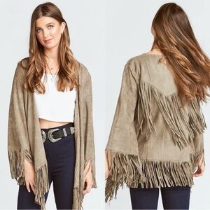 Show Me Your MuMu NEW Marfa Fringe Jacket Faux Suede Taupe Womens Small Boho